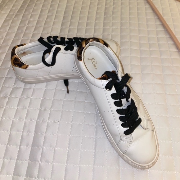 White leather j crew sneaker with leopard heel - Picture 3 of 3